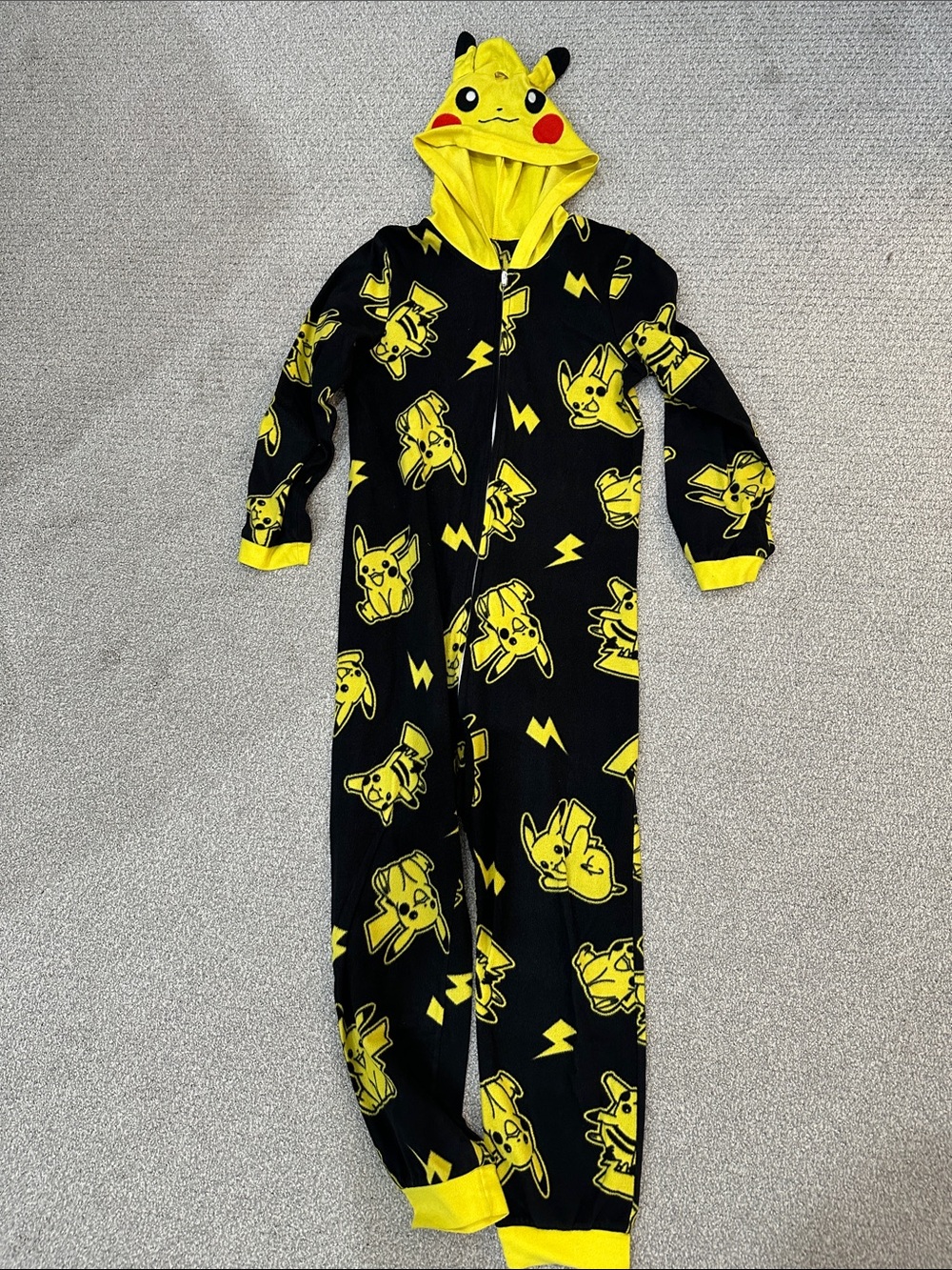 Kids Yellow and Black Pikachu One-Piece Hooded Pajamas